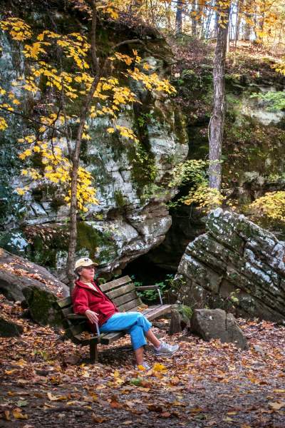 Person sitting on bench in the forest