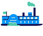 Blue steamboat icon.