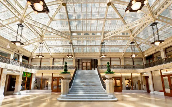 Interior of building with a large staircase