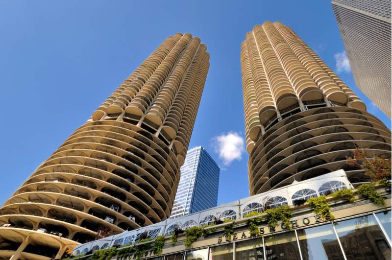 The curved towers of Marina City in Chicago