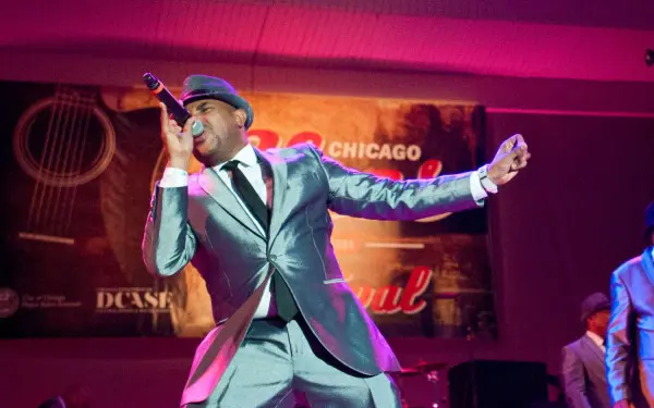 Male in a suit singer at the Chicago blues festival
