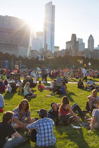 The crowds gather in Grant Park for the Chicago Blues fest.