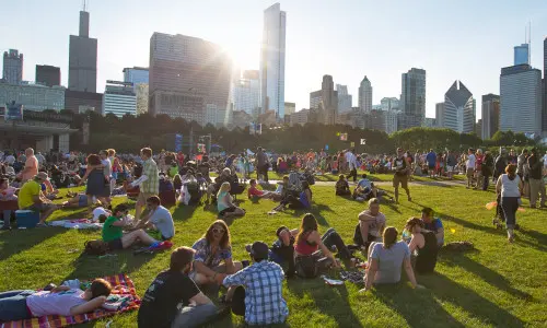 The crowds gather in Grant Park for the Chicago Blues fest.