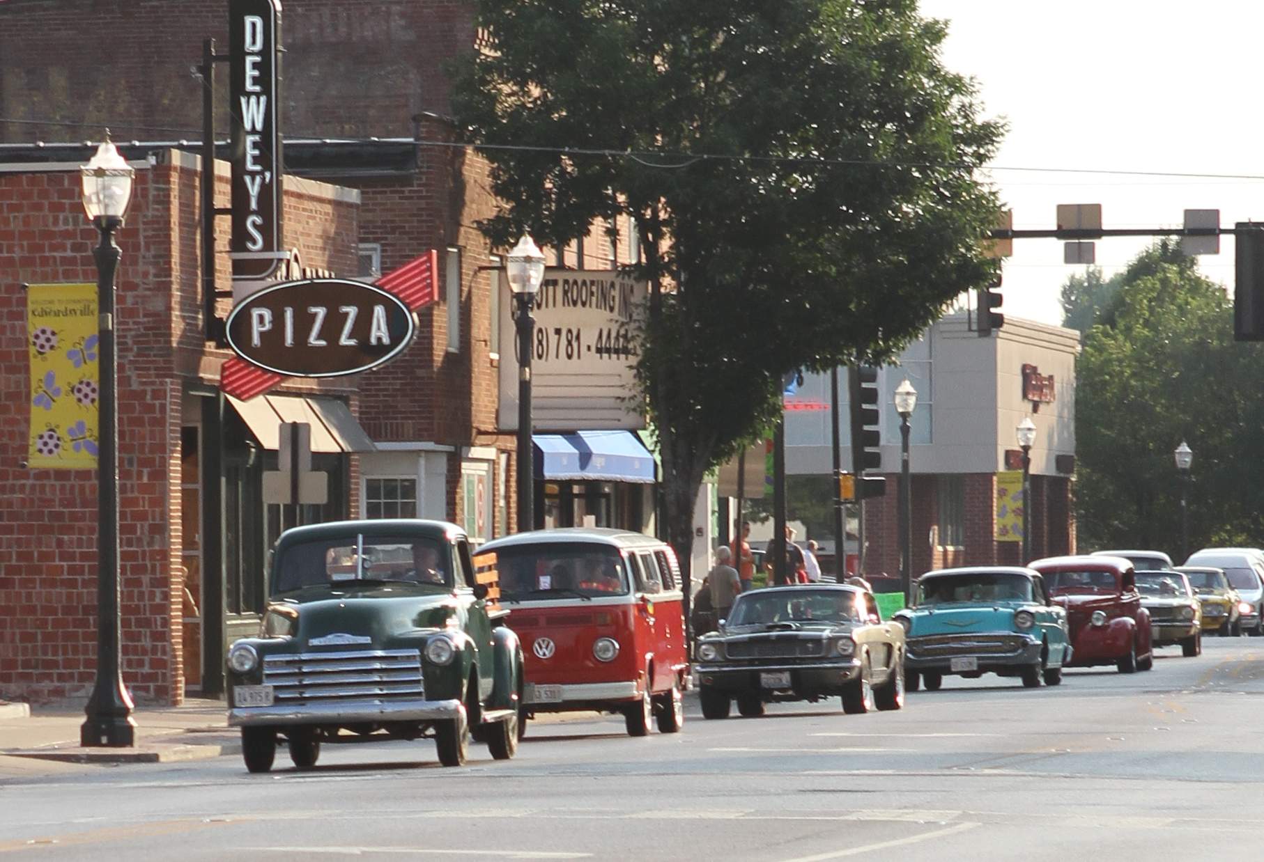 Vintage cars lining the street at the Edwardsville Route 66 Festival