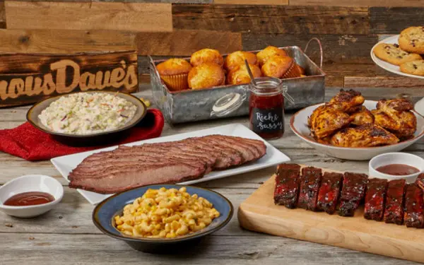 A selection of BBQ food sitting on a table