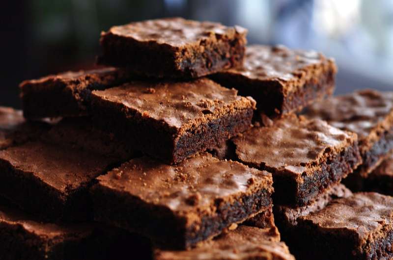 A stack of chocolate brownies, as pioneered at Chicago's Palmer House