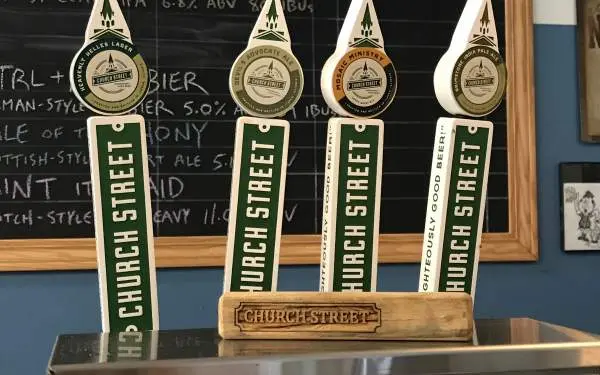 Beer taps at a brewery