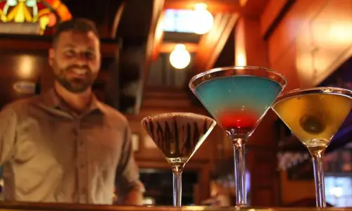 Cocktails on the bar at Martinis on Water Street, Peoria