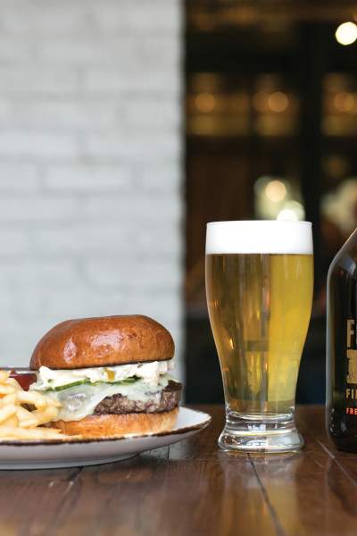 Beer and burger and fries