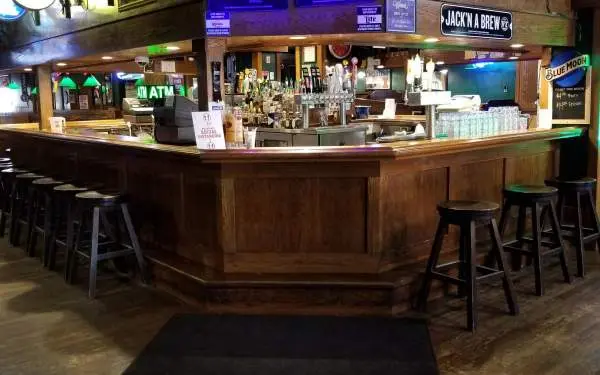Bar counter with stools at Murphy's Pub in Champaign-Urbana.