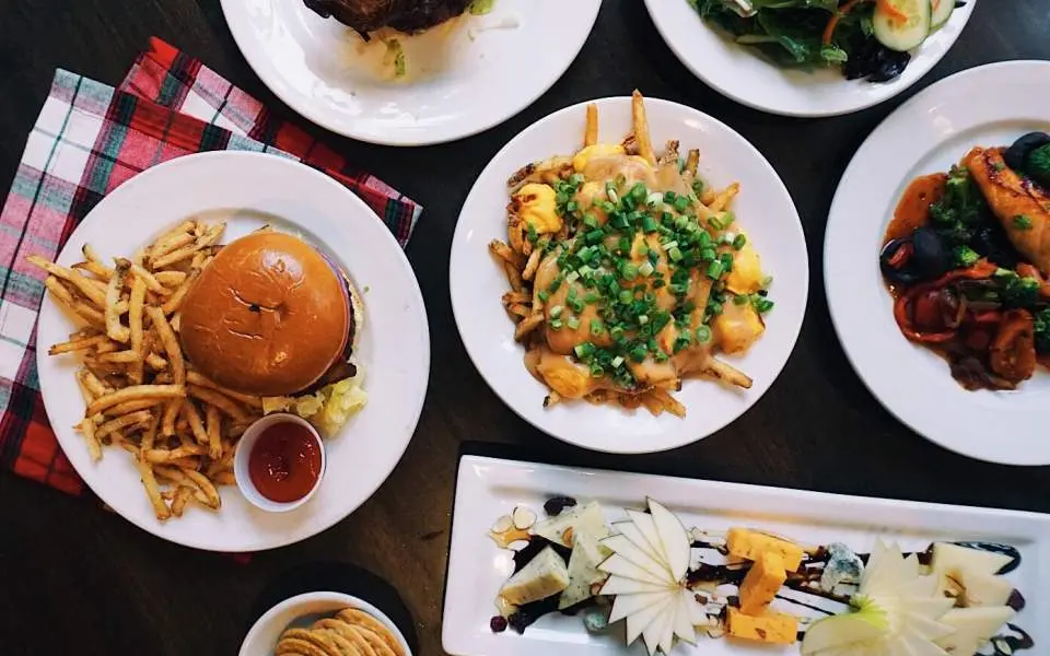 Plates of food on a table