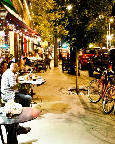People enjoying outdoor dining in Champaign