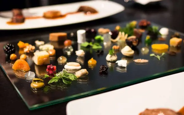 A platter of fine dining nibbles