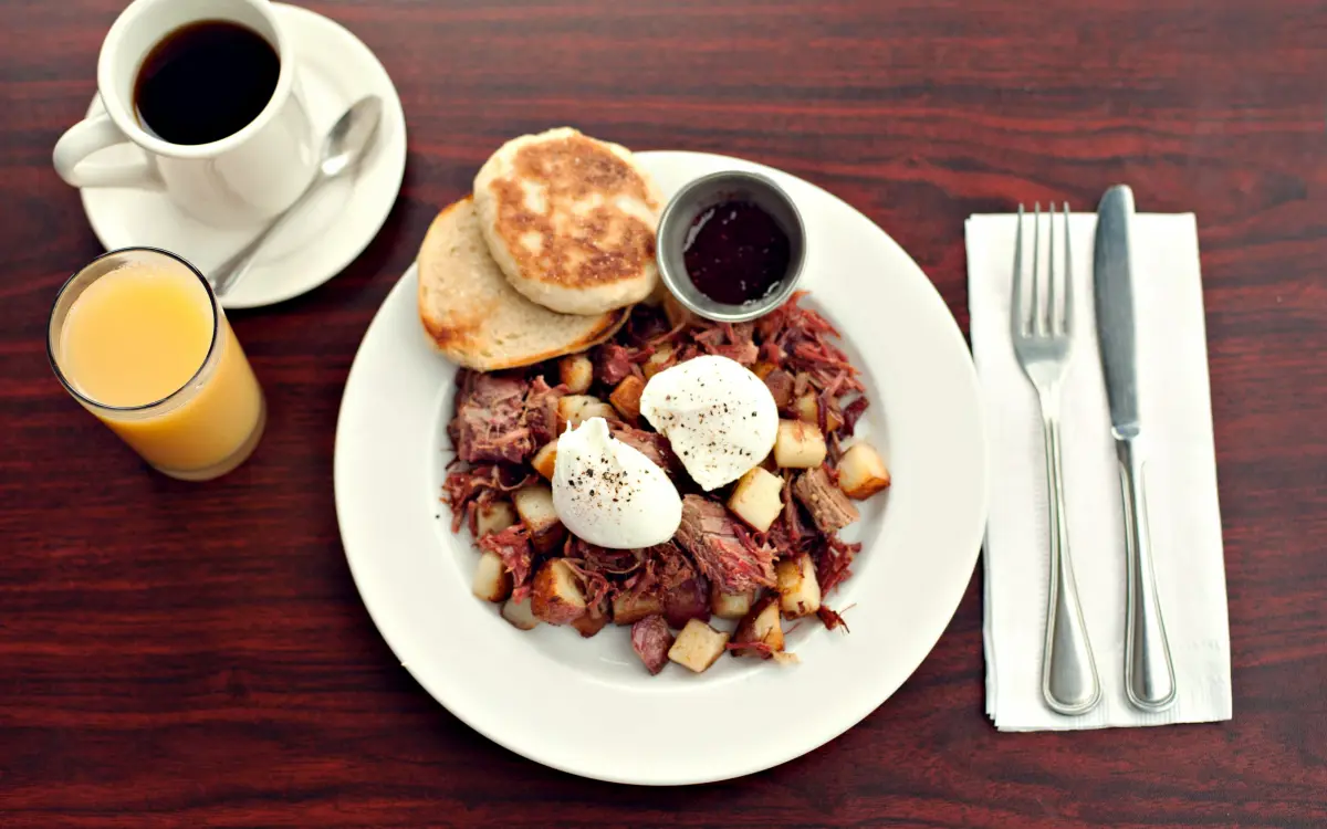 Breakfast with coffee and orange juice