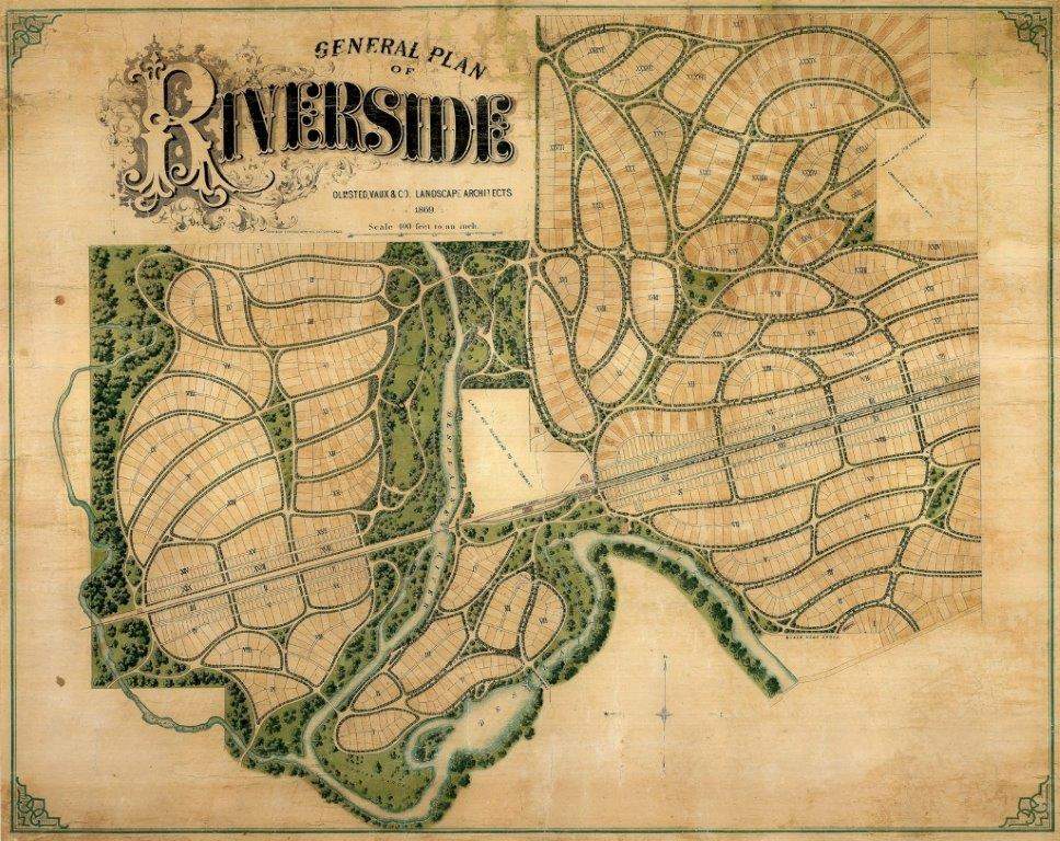 A 19th century town plan with the title 'General Plan of Riverside'