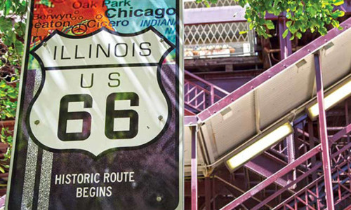 The Route 66 sign in Chicago which maps the start of the historic route