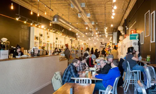 Interior of volumes cafe and bookshop