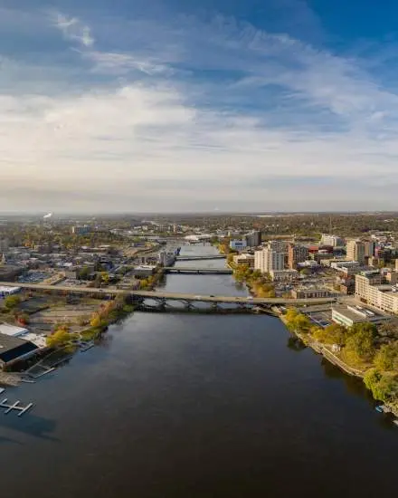 Aerial shot of the city of Rockford
