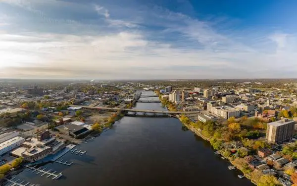 Aerial shot of the city of Rockford