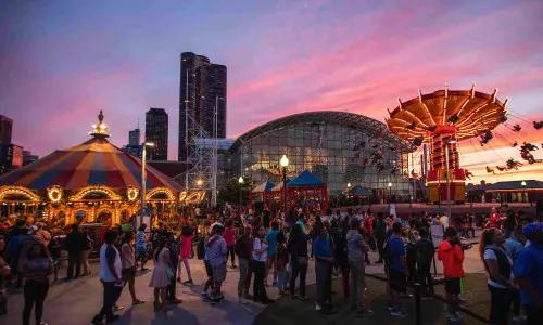 A fair with people and rides
