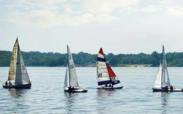 Four small sail boats in the distance