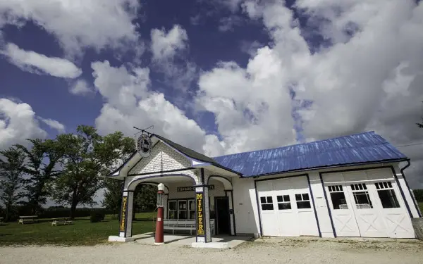 A historical white oil gas station in Odell
