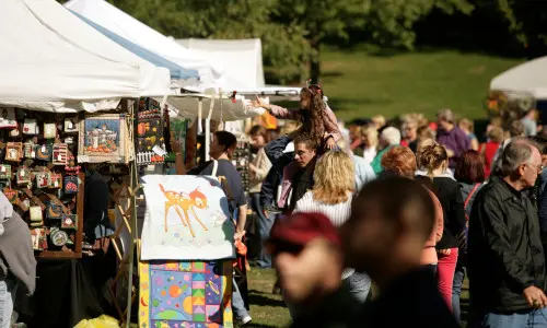 A market with lots of people looking at shops