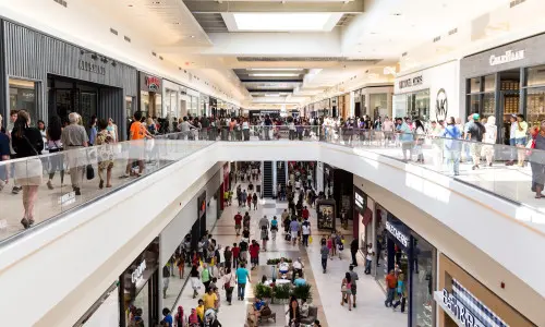 People walking around an outlet mall