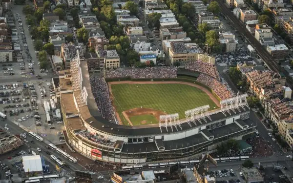 An aerial view of Wrigley Field
