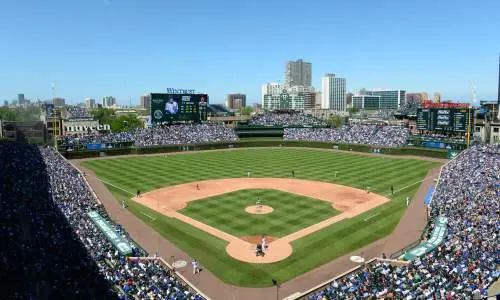 A baseball stadium filled with people
