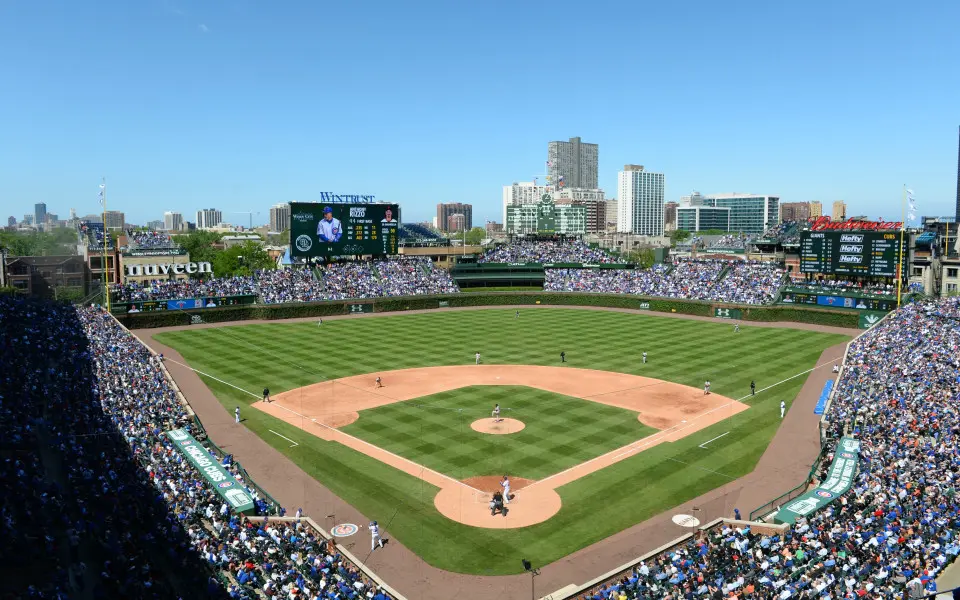 A baseball stadium filled with people