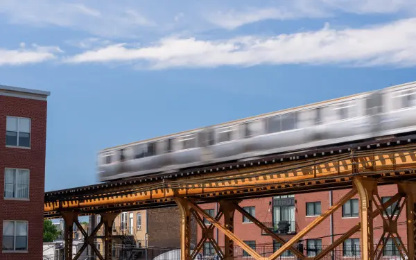 One of Chicago's elevated trains running on its raised line near Milwaukee Avenue