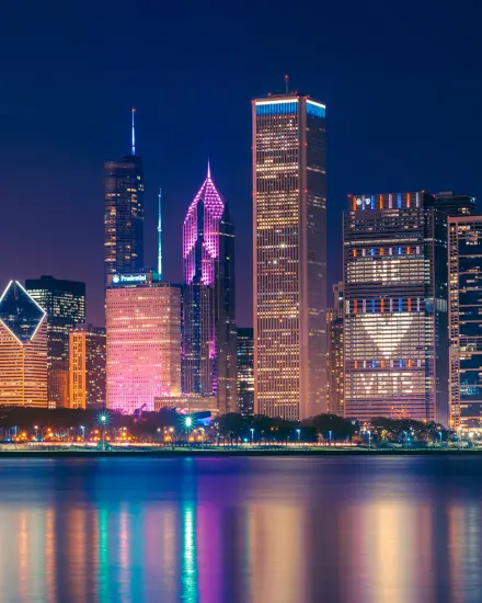 Chicago skyline at night.