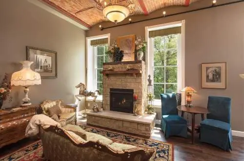 interior of a lounge and fireplace