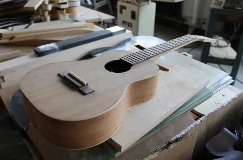 A photo of a hand crafted guitar.
