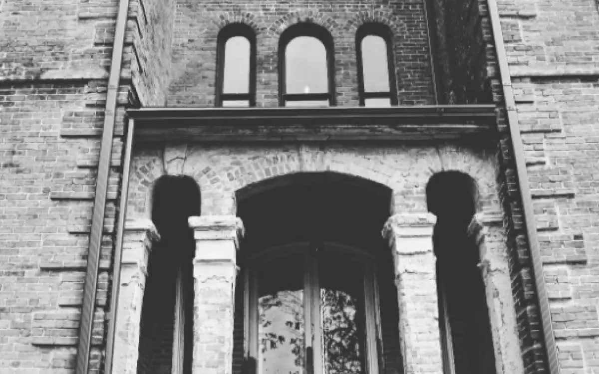 A entrance to a large building