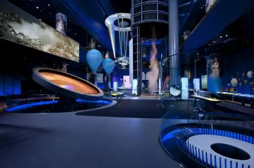A space themed room with blue lights