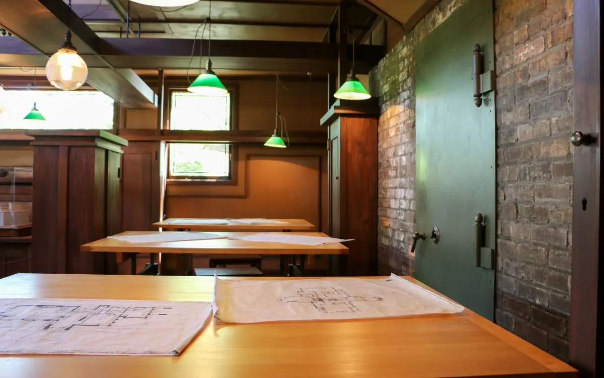 Interior of a studio with tables