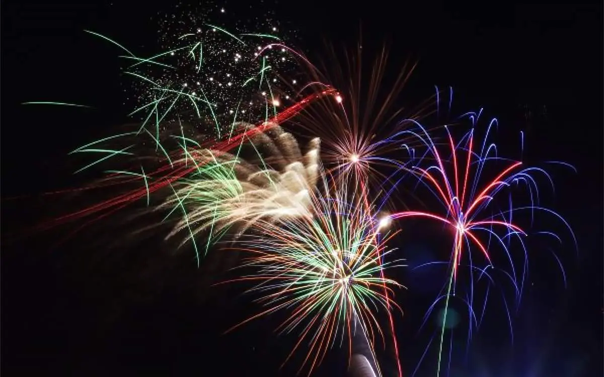 Colorful fireworks against the night sky at a Fourth of July celebration