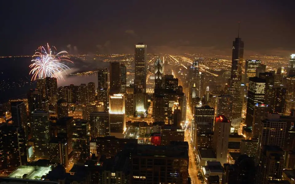 Fireworks over the Chicago skyline on New Year's Eve