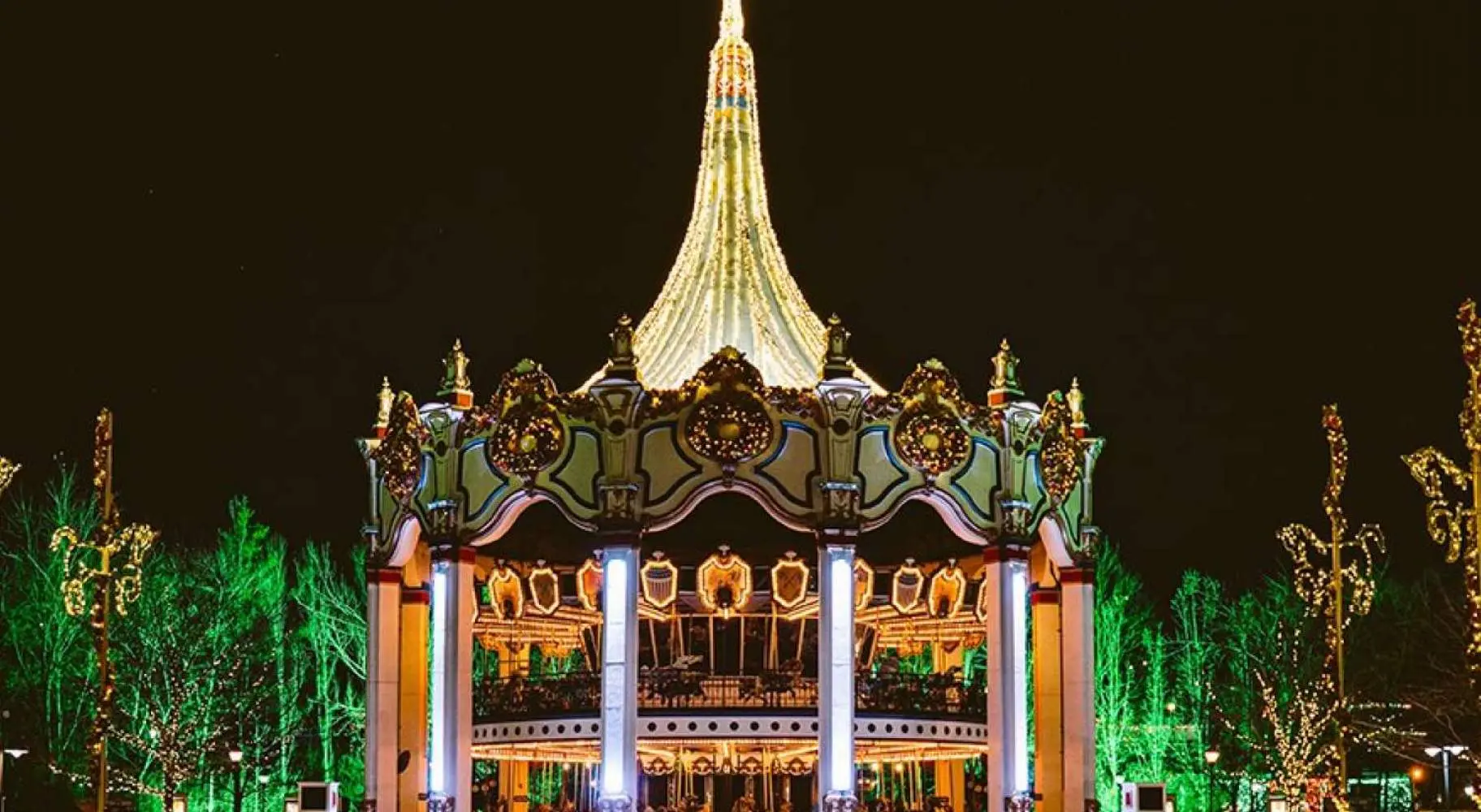 Holiday Lights at Six Flags merry go round