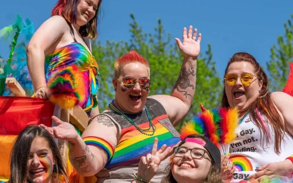 People celebrating pride parade