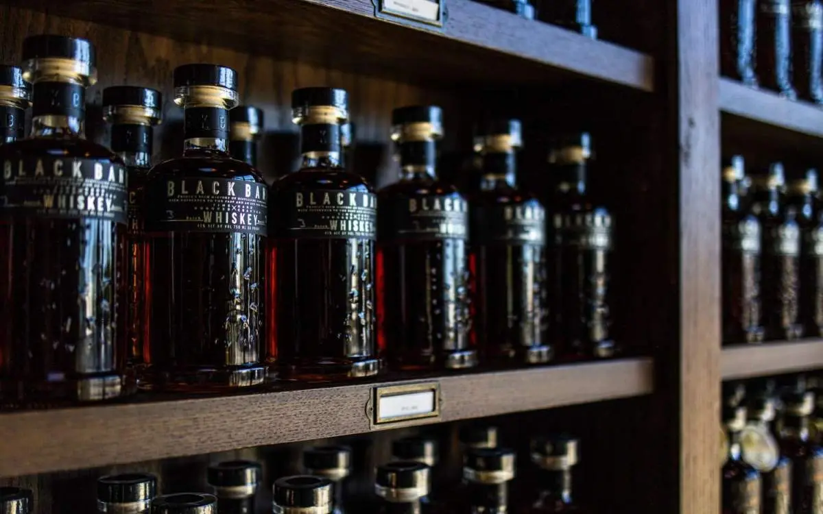 Whisky Bottles stacked on shelves