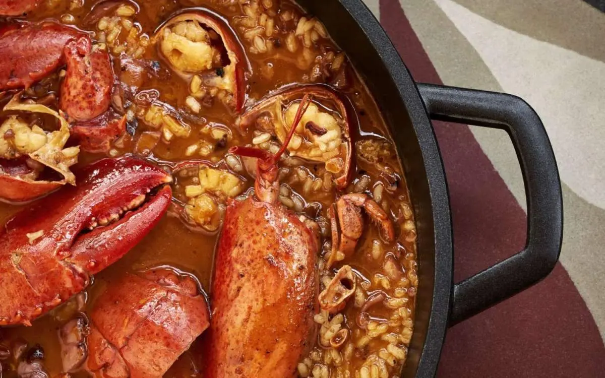 A dish called Arroz Caldoso. Rice with lobster imbedded in sauce.
