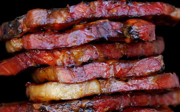 A stack of BBQ pork steaks