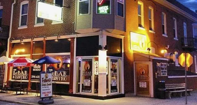 The exterior of a building at night