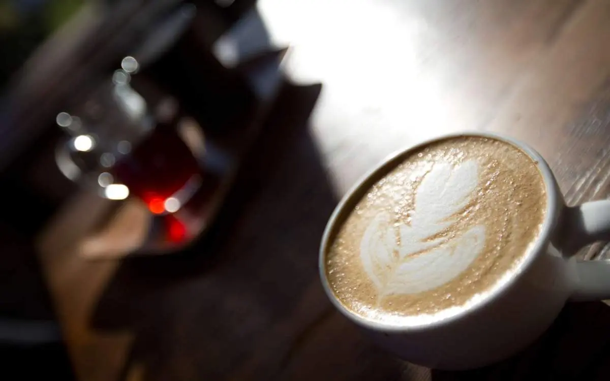 A cup of coffee with the perfect leaf shape latte art made from the milk froth