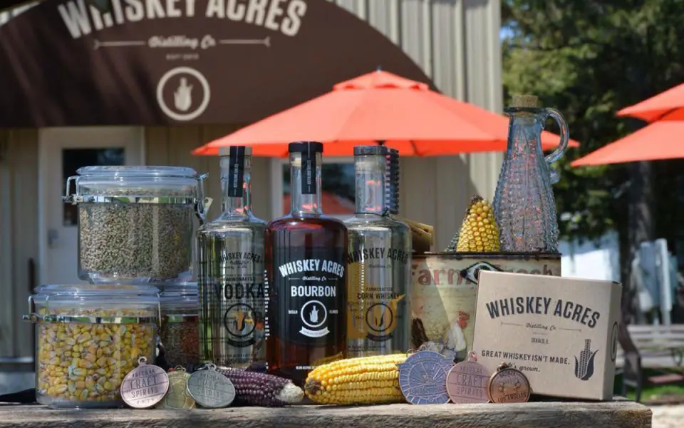 whiskey, bourbon and vodka on display