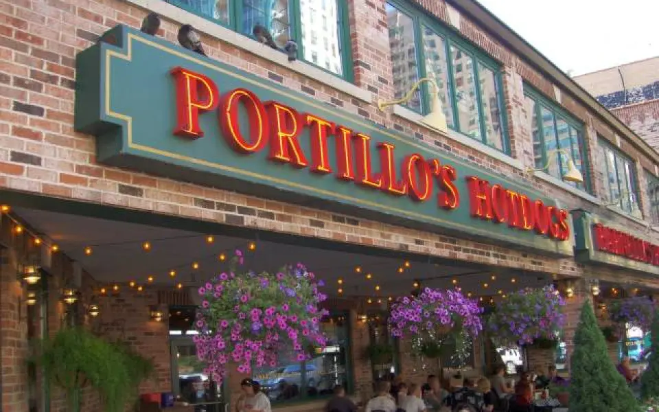 Exterior sign for Portillos Hotdogs