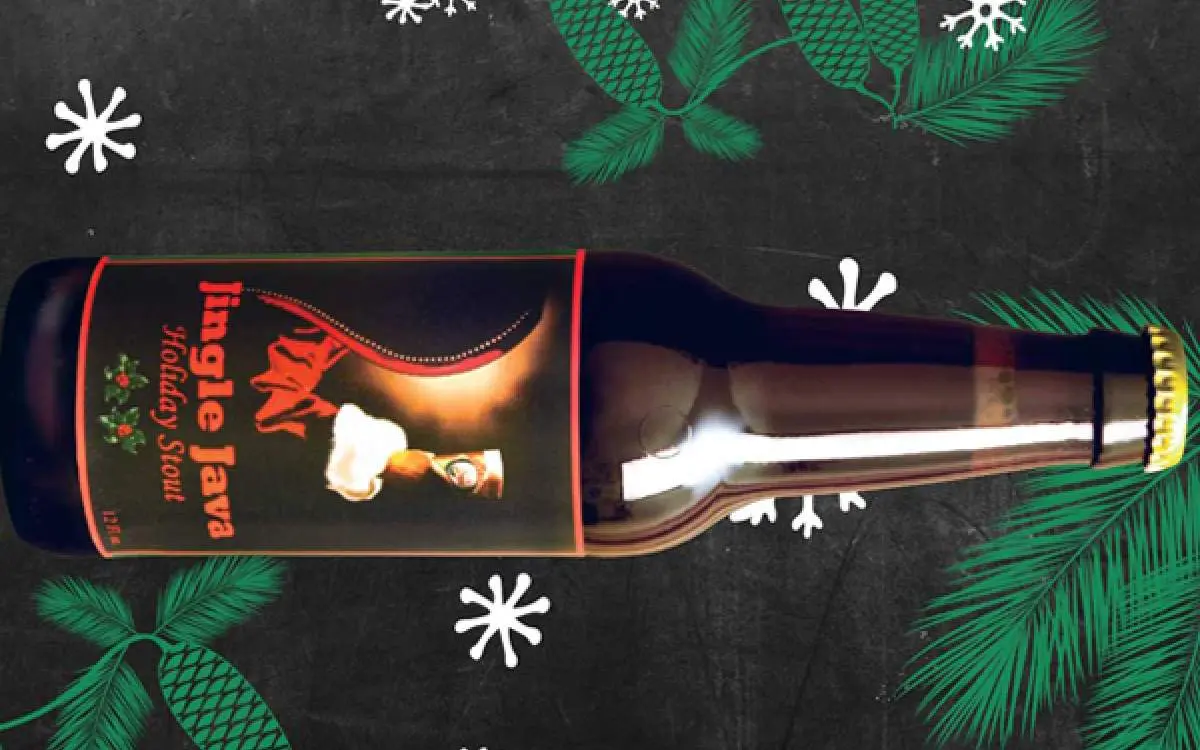 Jingle Java Holiday Stout. Beer bottle with a festive bottle.